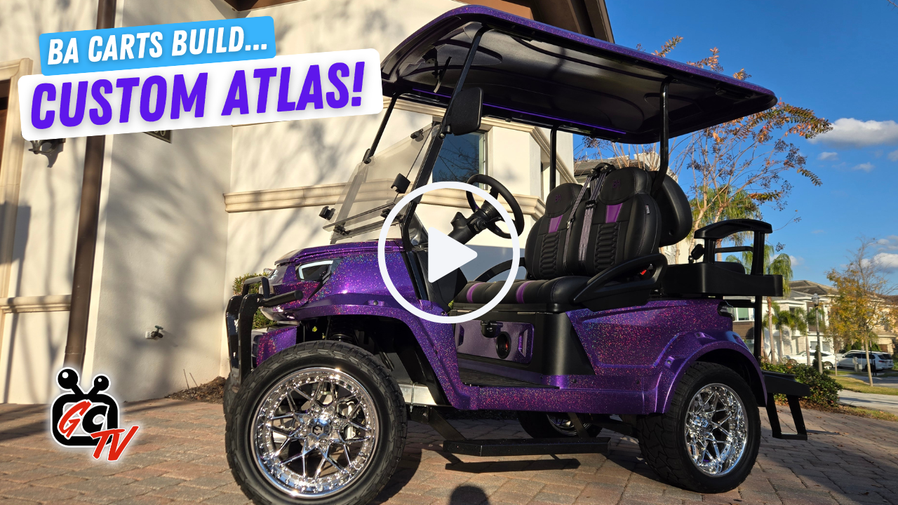 custom purple Atlas golf cart